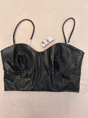 Express Black Faux Croc Bustier Crop Top